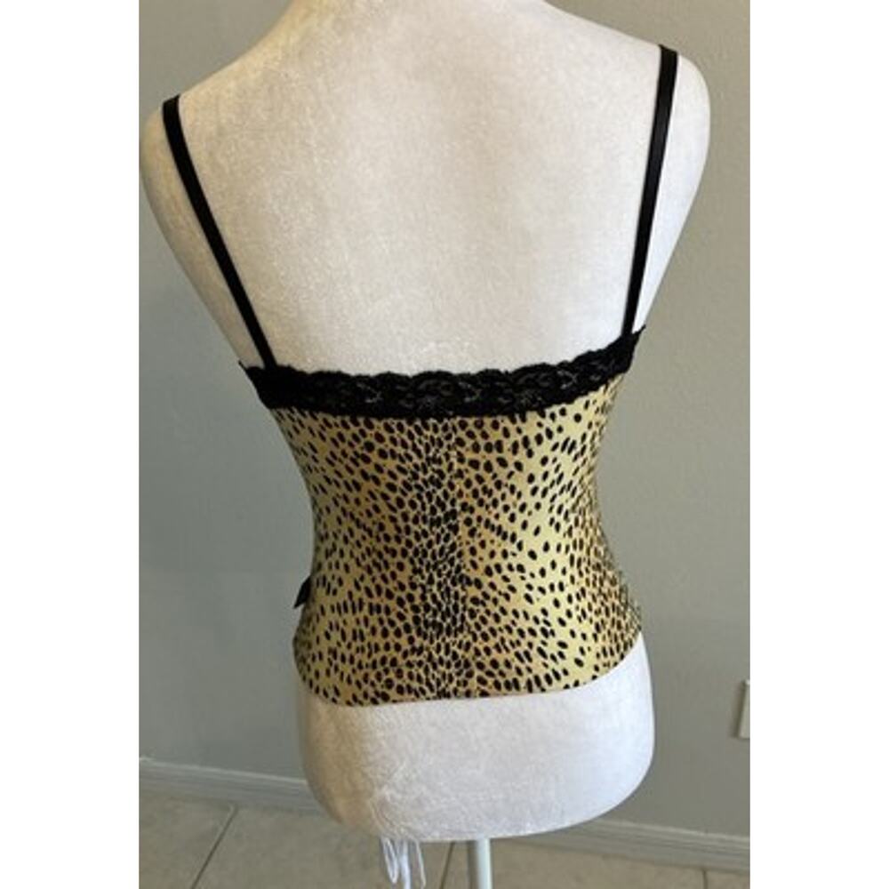 Y2K XOXO Animal Print Lace Trim Cami Top Cheetah Club Mob Wife Brown VTG RARE S - Picture 3 of 16